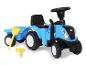 Blauer Kinder-Traktor mit Anhänger und Schaufel.