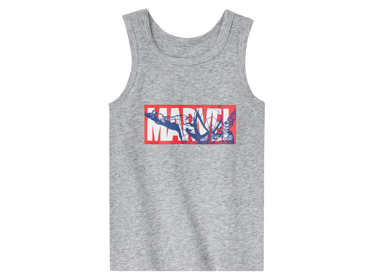 Ein graues Tanktop mit Marvel-Logo.
