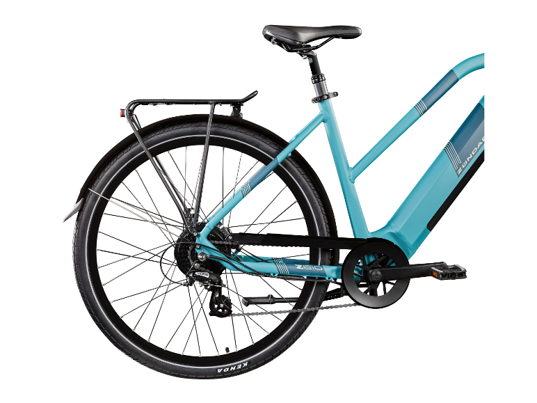 Rückansicht eines Zündapp Z810 E-Bikes mit Gepäckträger.