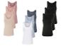 Schwarze, blaue, rosa und weiße Tanktops für Damen.