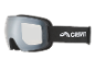 Schwarze Skibrille mit verspiegelten Gläsern und elastischem Band mit dem Text „S2 SPEQ GmbH“.