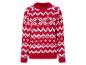 Ein roter Pullover mit einem weißen Schneeflockenmuster.