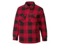 Ein rot-schwarz kariertes Hemd mit langen Ärmeln.
