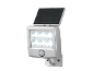 Silberne Solar-LED-Lampe mit Bewegungssensor, wandmontiert.