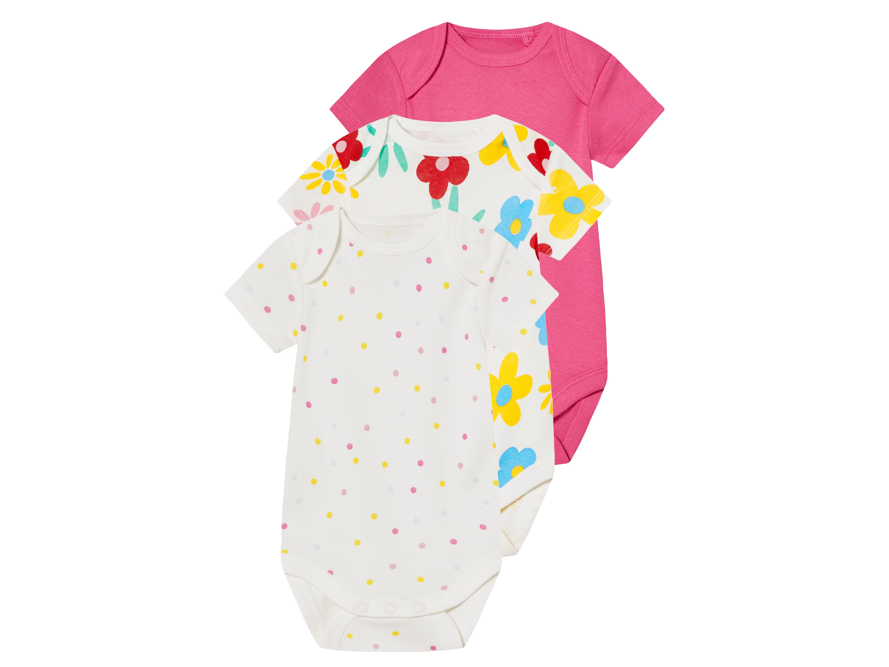 lupilu® Baby Mädchen Body kurzarm 3er (Punkte weiß/pink, 86/92)““ | punkte weiß/pink Muster: – Detail: Schrittknöpfung