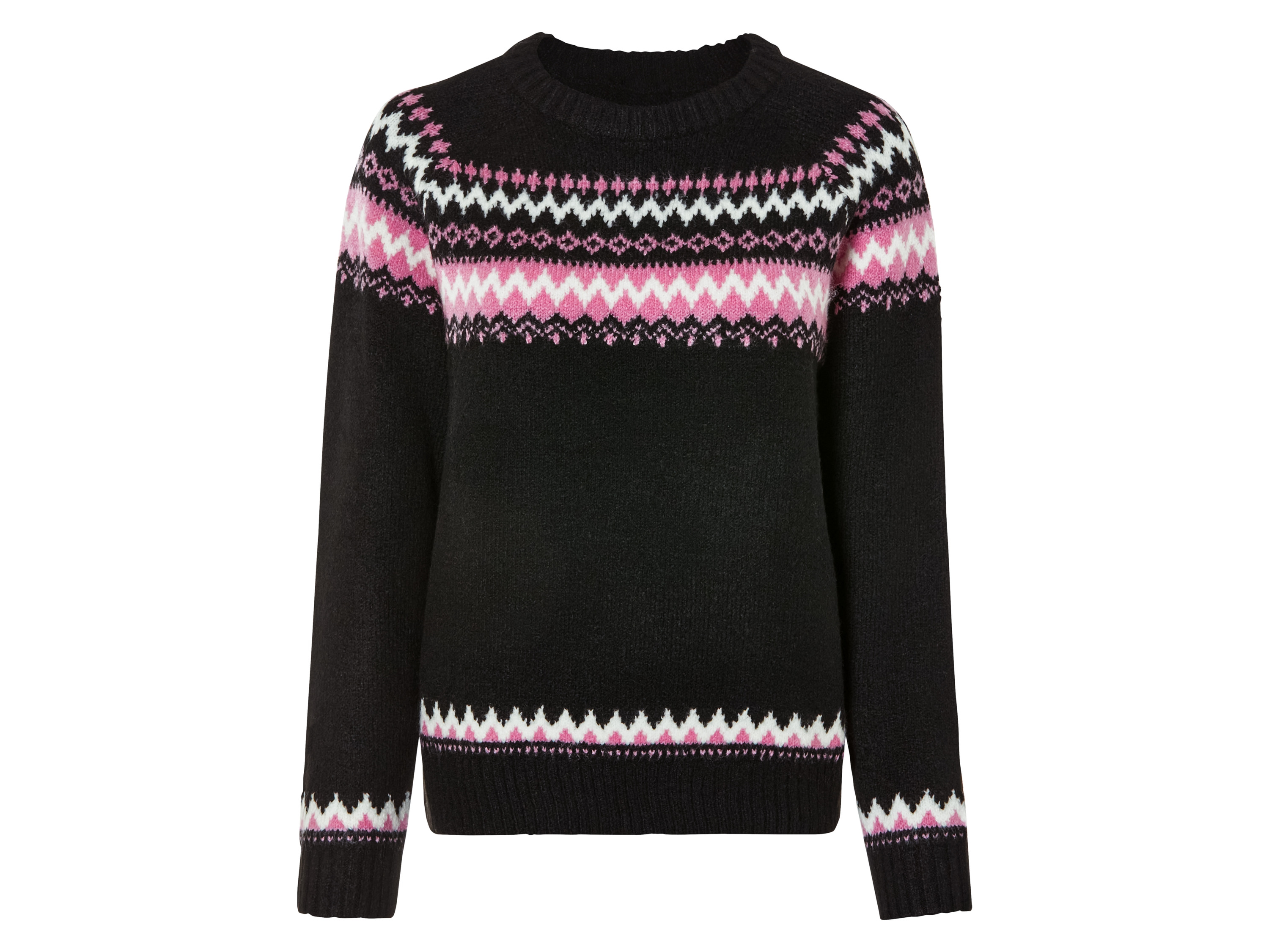 esmara® Damen Pullover Grobstrick (Schwarz, L(44/46))““ | schwarz, weiß Muster: – Detail: Strickqualität