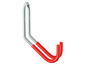 Zwei Metallhaken mit roten Kunststoffummantelungen.