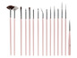 Ein Set mit rosafarbenen Make-up-Pinseln, darunter zwei Fächerpinsel und ein Pinsel der Marke Cien.