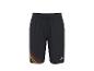 Schwarze Sporthose mit bunten Streifendetails am linken Bein.