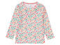 Weißes T-Shirt mit langen Ärmeln und Blumenmuster.
