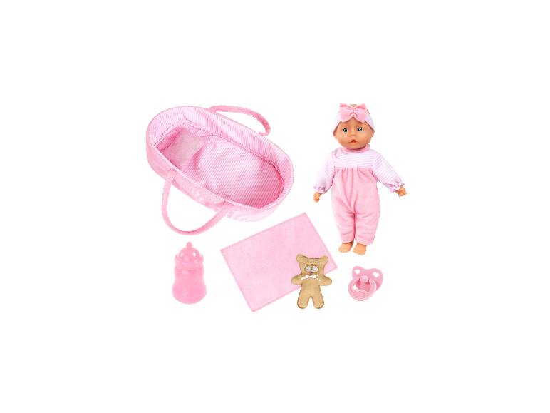 BAYER DESIGN Cozy Set 28 cm mit Puppe, Tragetasche, Decke, Fläschchen, Schnuller und Teddy