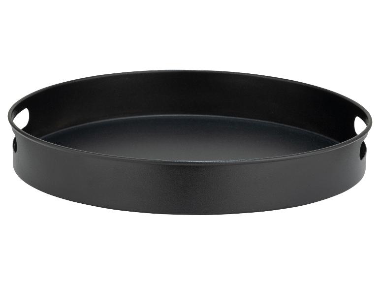 Rundes schwarzes Tablett mit Griffen, moderner Stil.