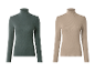 ESMARA® Damen Rollkragenshirt, 2 Stück, in Dunkelgrün und Beige.