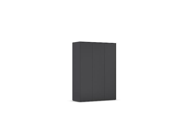 Dunkelgrauer dreitüriger Kleiderschrank im minimalistischen Design.