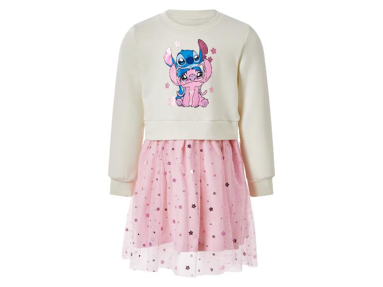 Weißes Kinderkleid mit rosa Tüllrock und Stitch- und Angel-Aufdruck.