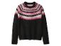 Schwarzer Pullover mit rosa und weißem Fair Isle Muster