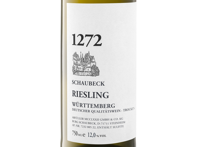 Schaubeck 1272 Riesling Württemberg QbA trocken, Weißwein 2022