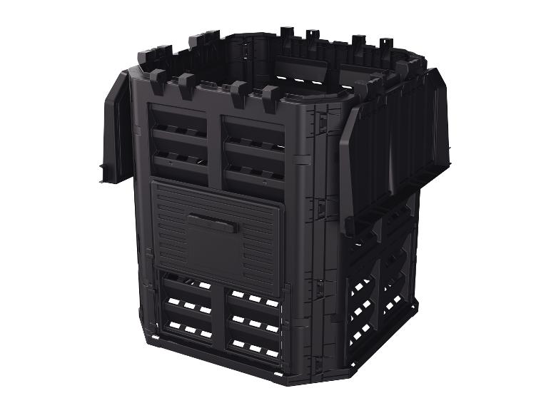 Schwarzer Kunststoff-Gartenkomposter.