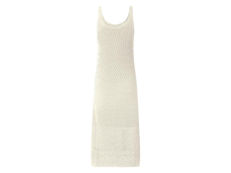 Cremefarbenes Strickkleid mit dünnen Trägern und Lochmuster