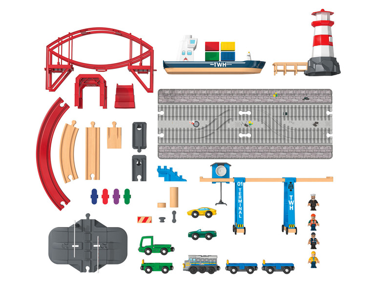 [Die neuesten Artikel im Ausland kaufen] Playtive Containerhafen Eisenbahn-Set, aus Echtholz