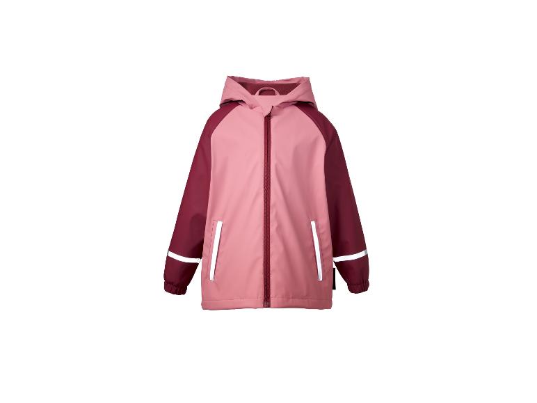 Kinderregenjacke in Rosa und Bordeaux mit reflektierenden Details.