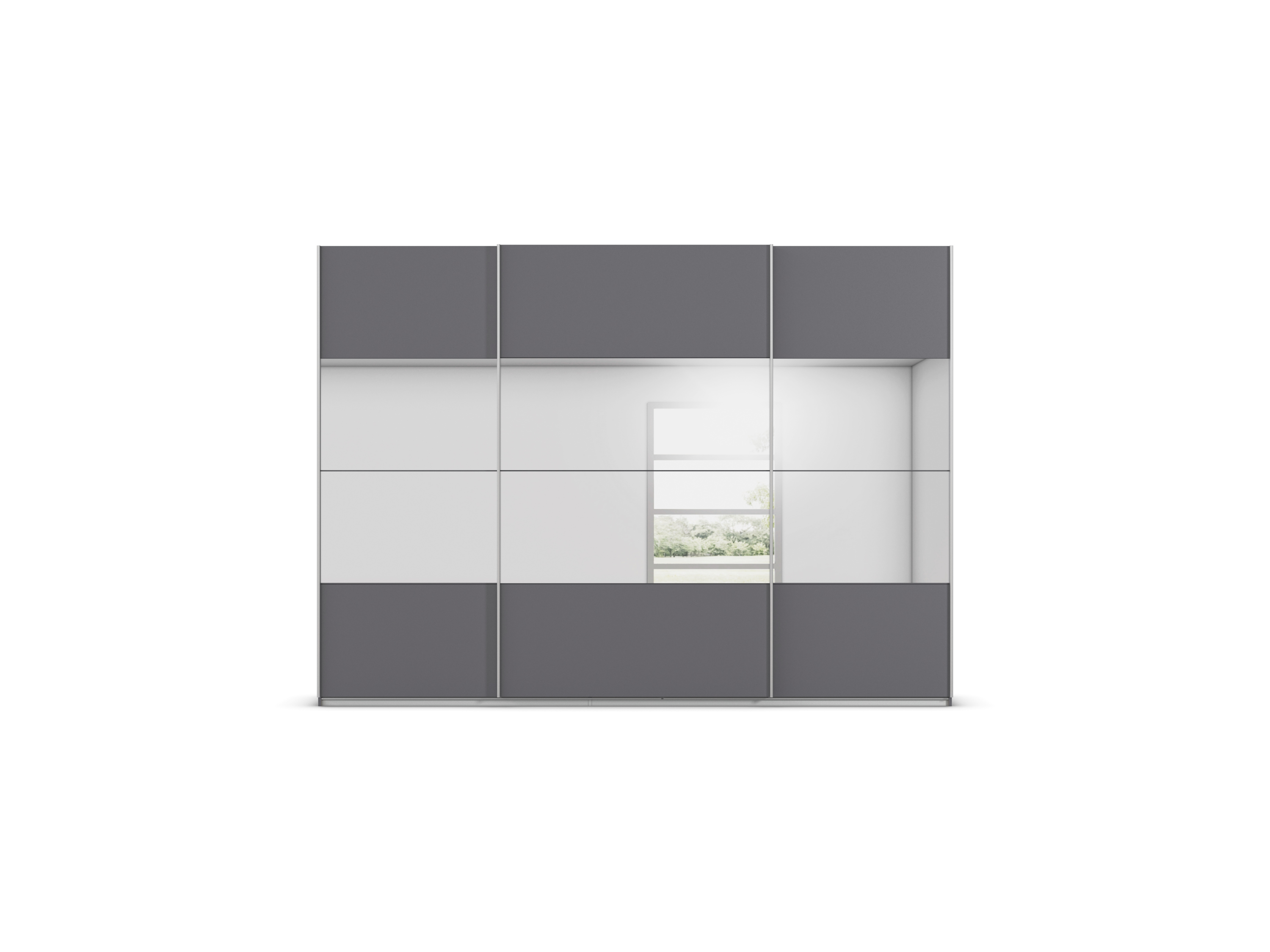 Thumbnail - rauch ORANGE Quadra Schwebetürenschrank mit Spiegelelementen (Premium-Ausstattung, Korpus: Graumetallic, Breite: 315cm/H...