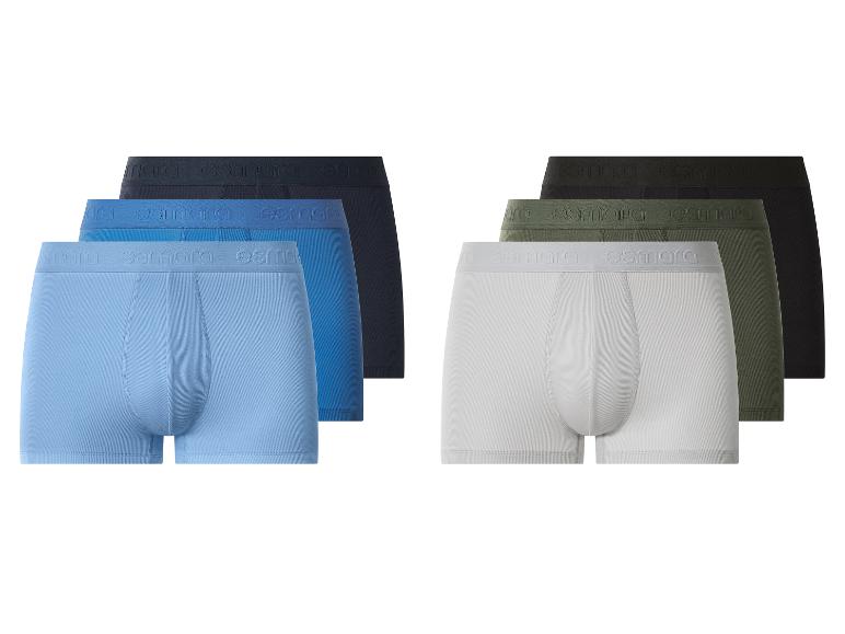 6er-Pack Herren-Baumwollboxershorts in Blau-, Grau-, Grün- und Schwarztönen.