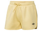 Gelbe Shorts mit Kordelzug und Umbro-Logo.
