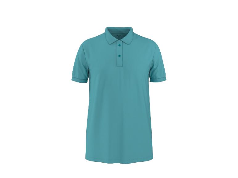 Türkisblaues kurzärmeliges Damen-Poloshirt mit Kragen und Knöpfen.