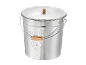 Silberner Metalleimer 15 L mit Deckel und Holzgriff.