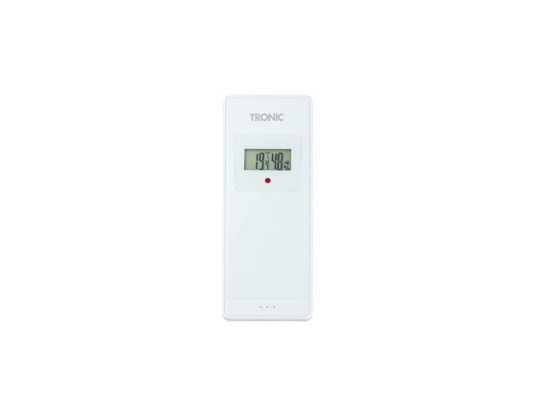 Weißes digitales Thermometer und Hygrometer mit Anzeige von 19.4°C und 48% Luftfeuchtigkeit.