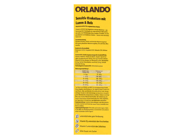 Gehe zu Vollbildansicht: ORLANDO Hundetrockenfutter Sensitiv Kroketten mit Lamm & Reis, 10 kg - Bild 3