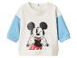 Weißes Kinder-Langarmshirt mit blauen Ärmeln und Mickey-Maus-Motiv