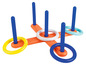 Ringwurfspiel mit blauen Ringen und orangefarbener Basis.
