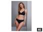 Lächelnde Frau in ESMARA® schwarzem geripptem Bustier und Slip. [KI-generiertes Bild]