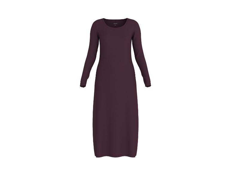 Langärmliges dunkelviolettes Maxikleid mit Rundhalsausschnitt.
