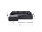 Graues Ecksofa mit Kissen, 250 cm breit und 155 cm tief.