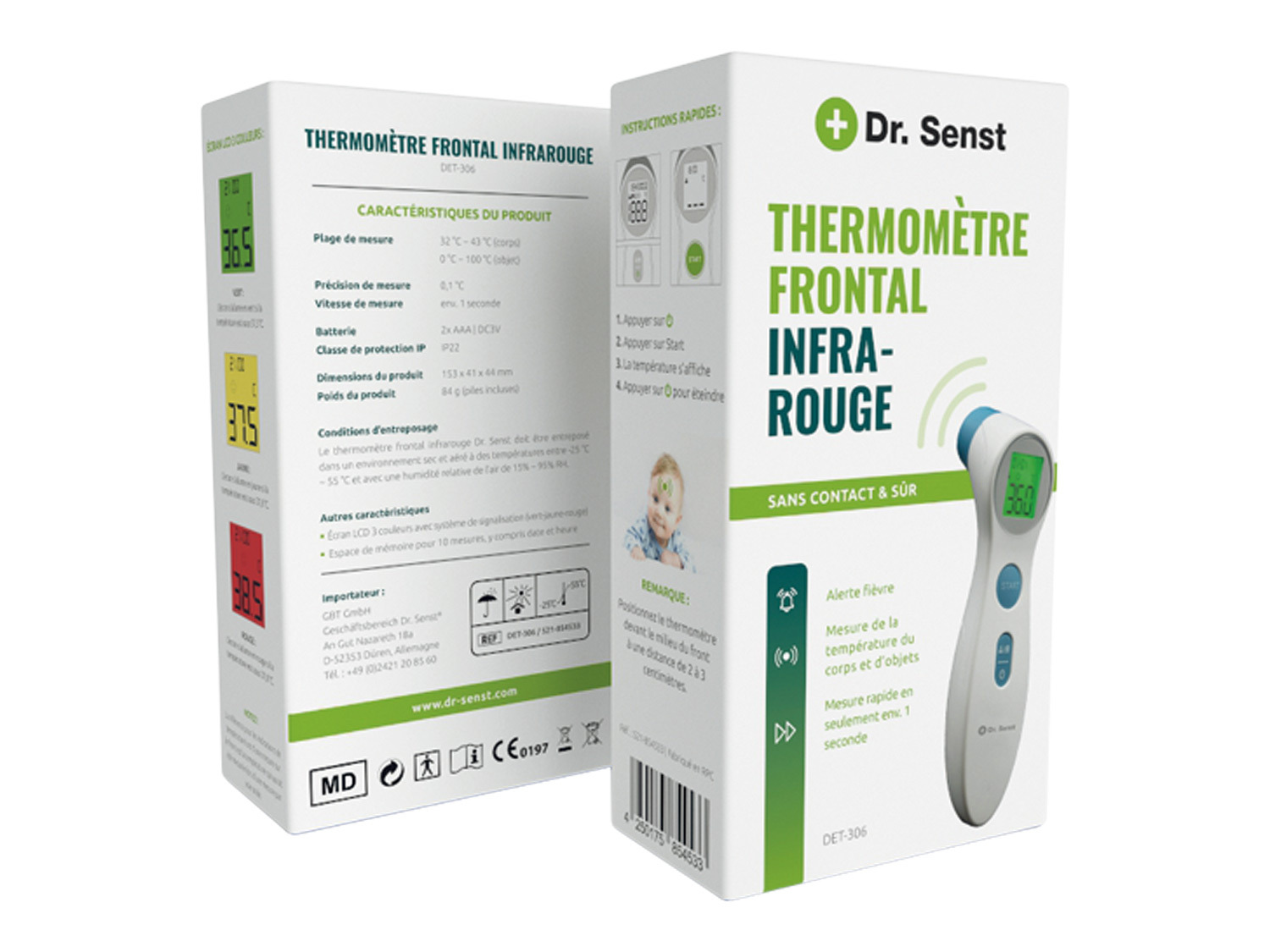 Dr. Senst Stirn-Thermometer, 2in1, mit Infrarot-Sensor
