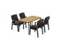 Essgruppe für vier Personen mit Holztisch und dunkelgrauen Stühlen