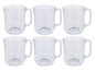 Sechs gläserne Becher für Tee oder Kaffee.