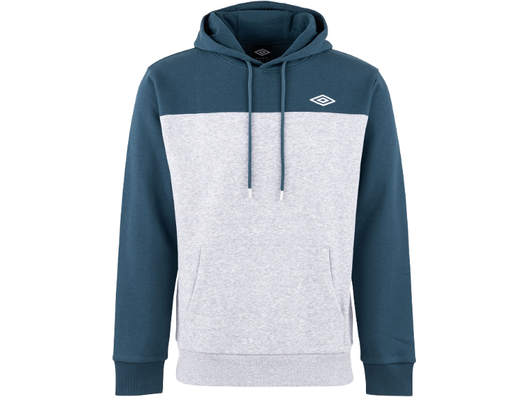 Herren-Hoodie zweifarbig in Dunkeltürkis und Hellgrau mit Bauchtasche