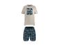 Herren-Pyjama: beiges T-Shirt mit Palmenmuster und karierte Shorts.