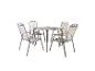 Gartenmöbel-Set: grauer Metalltisch und vier Stühle