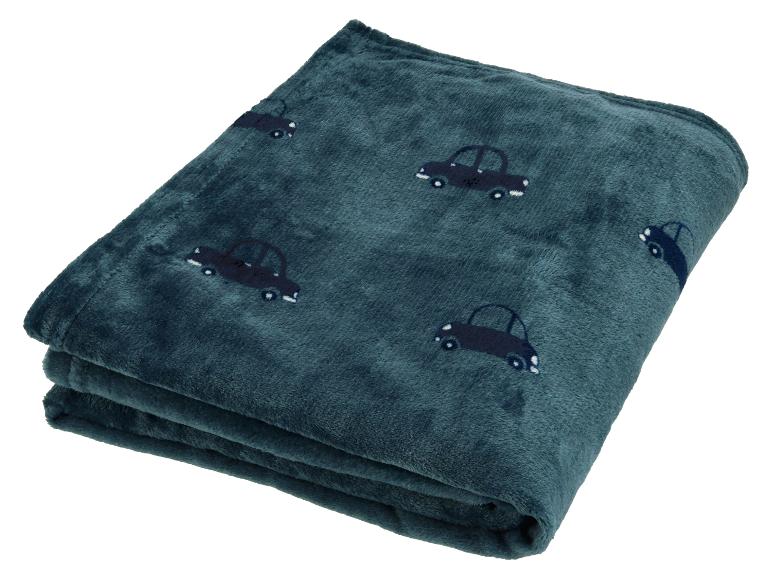 Petrolblaue Fleecedecke mit Automuster