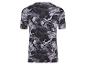 Ein schwarzes T-Shirt mit einem abstrakten, grauem Camouflage-Muster.