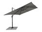 Grauer, rechteckiger Sonnenschirm mit Schwenkarm.