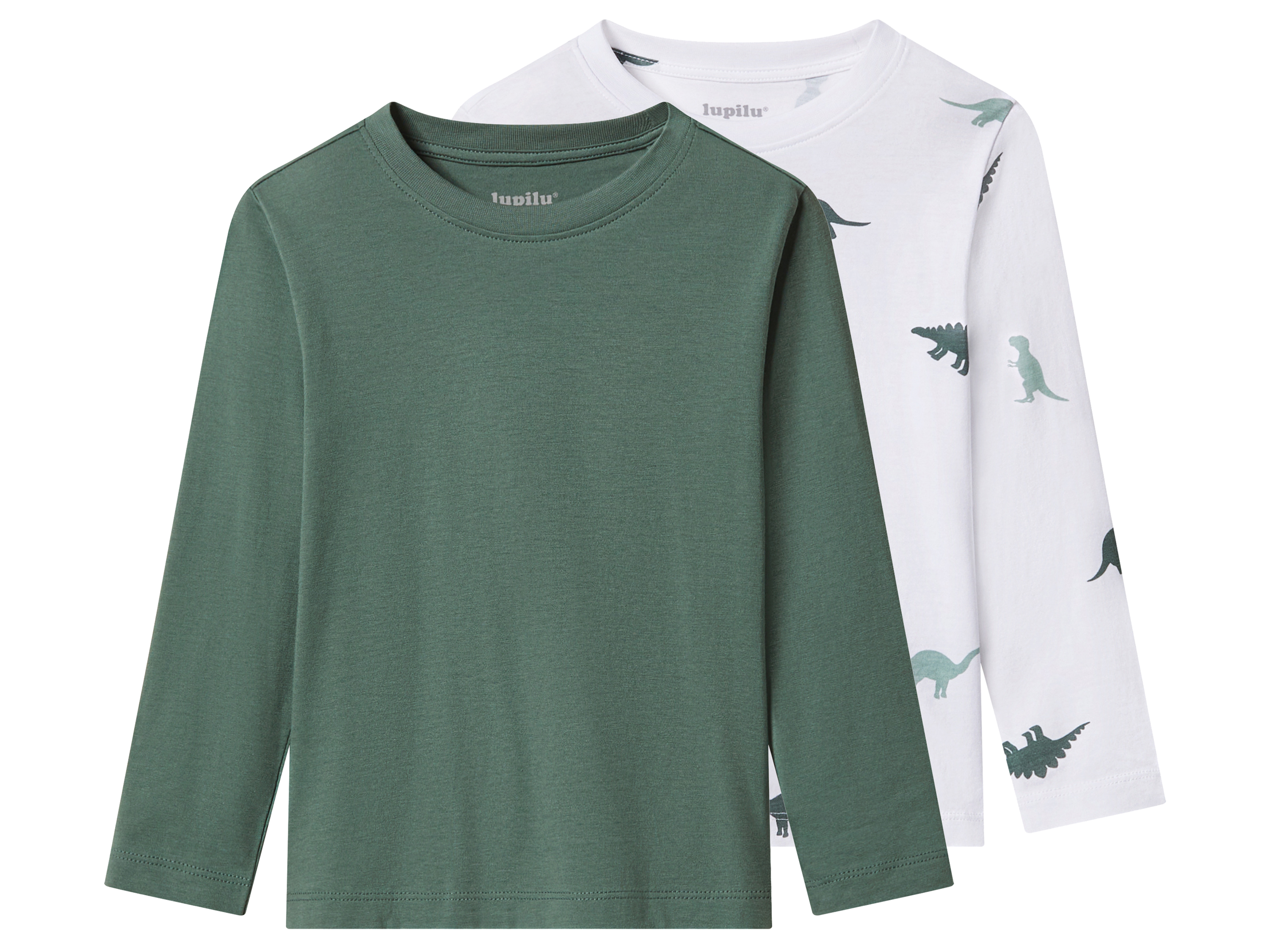 LUPILU® Kleinkinder Mädchen Jungen Langarmshirt 2 Stück (Gemustert/grün, 110/116)