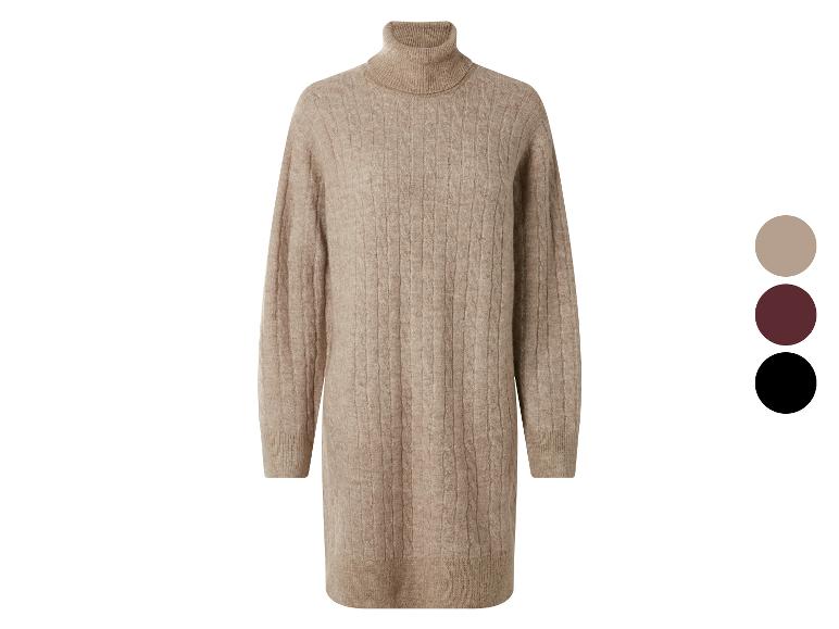 Beiges Zopfstrick-Rollkragenkleid mit Farboptionen.