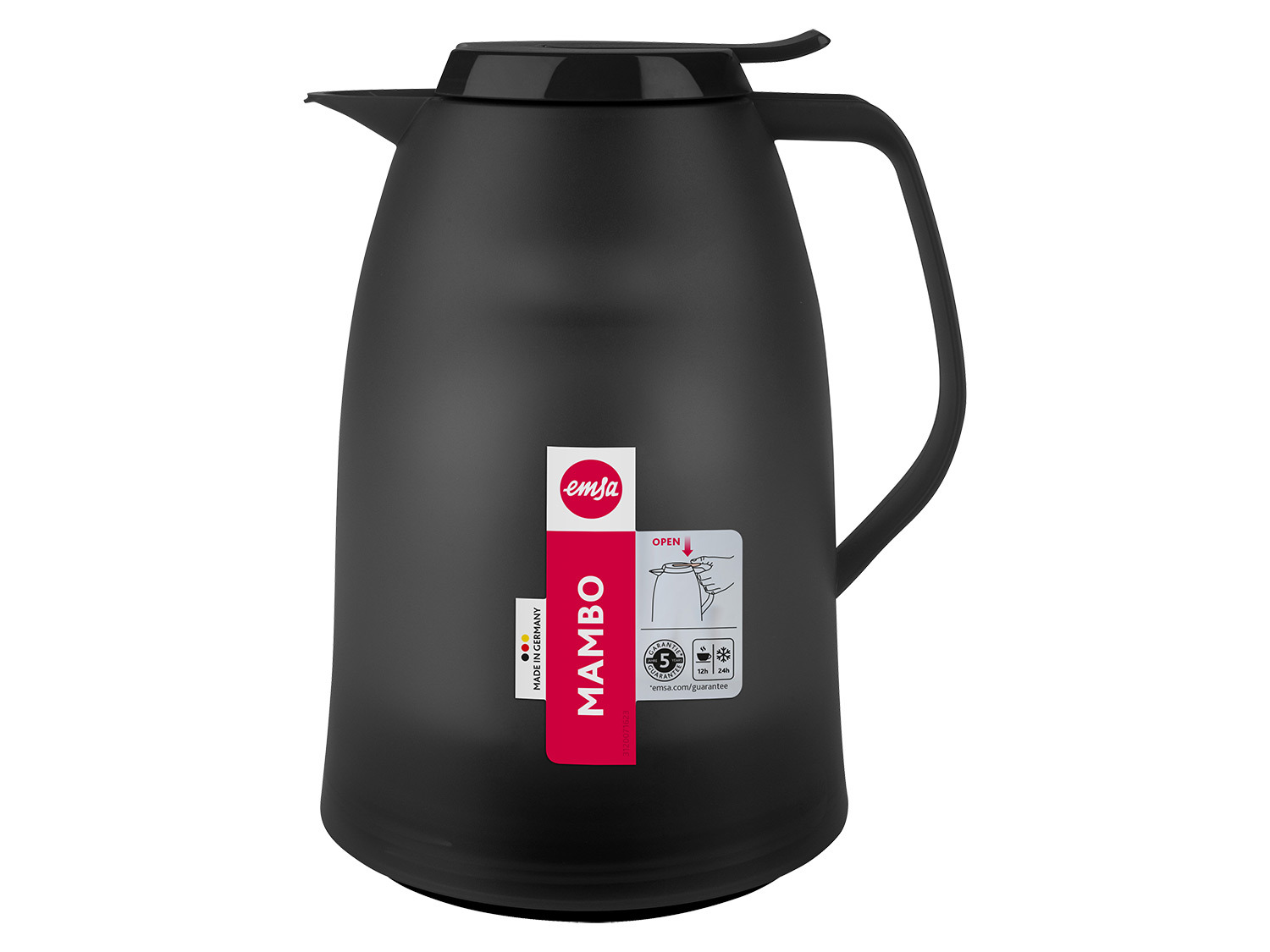 EMSA MAMBO Isolierkanne 1,0 L – Hält 12 H Heiß / 24 H Kalt, Hochglänzend Weiß