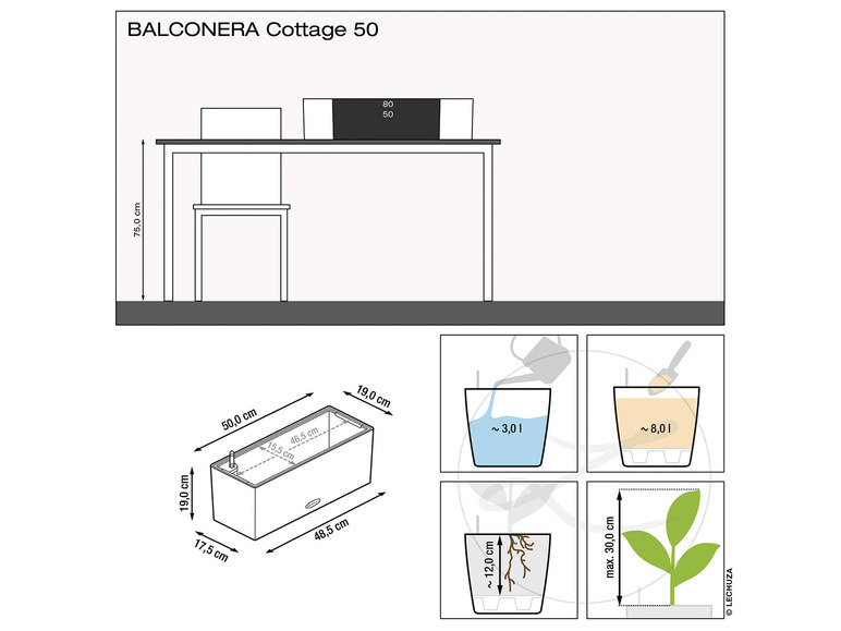 Gehe zu Vollbildansicht: Lechuza Balkonkasten »Balconera Cottage 50« granit + Balkonkastenhalter weiß - Bild 5